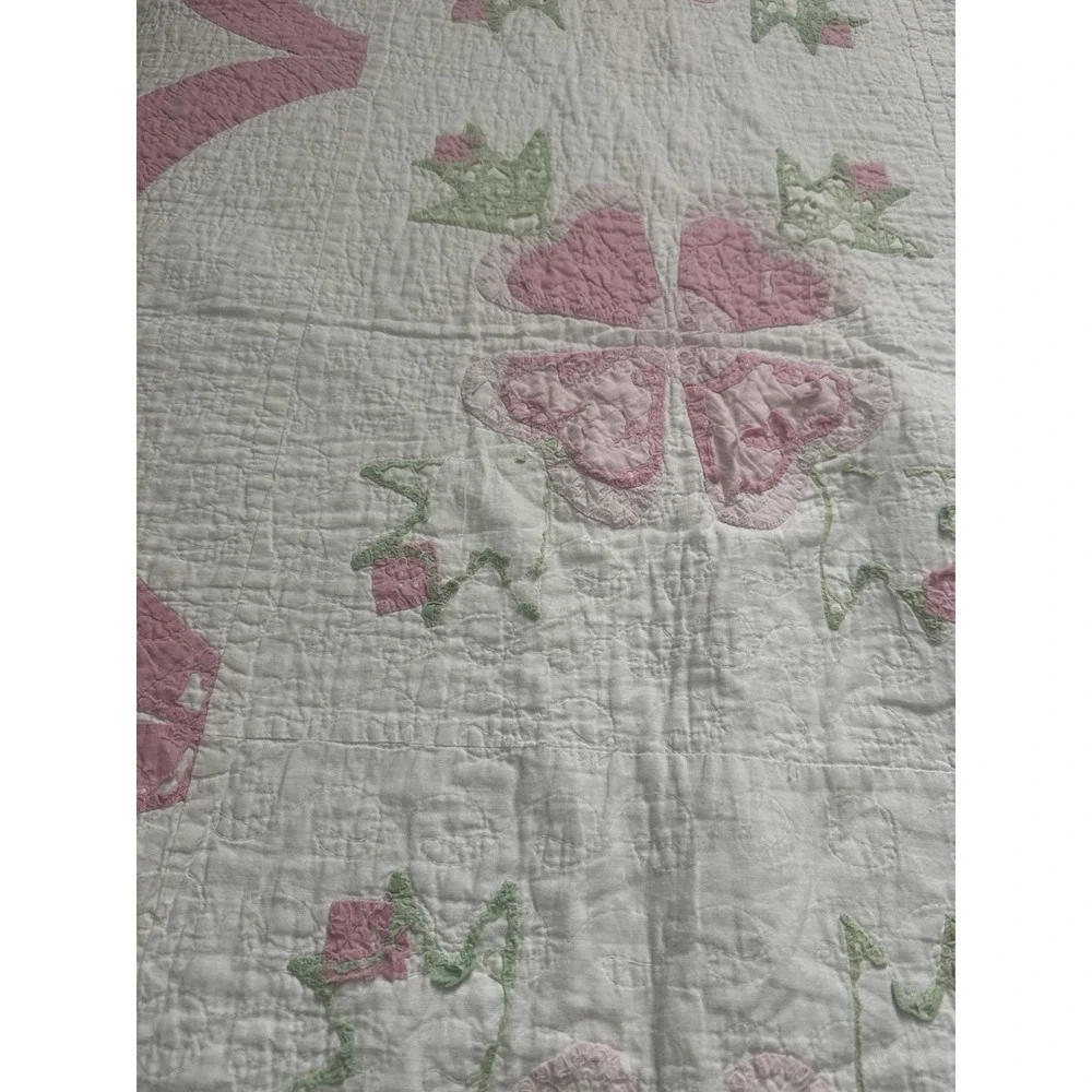 Vintage Wild Rose Quilt w/Hand-Stitched Floral Border, 1930s (78